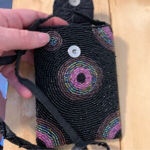 Handcrafted Beaded Phone Case - Black and Purple